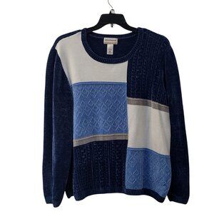 Alfred Dunner: Long Sleeve Pullover Sweater, Size 3X, Blue/Grey/White